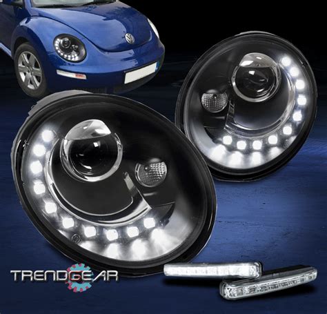 For 2006 2010 Volkswagen VW Beetle LED Projector Black Headlights Lamp