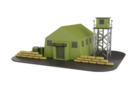 3d illustration of military base camp. military base camp, soldiers training in army, boot camp ...