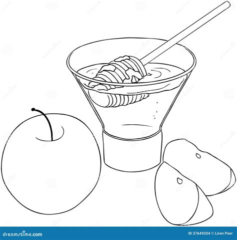 Rosh Hashanah Honey With Apples Coloring Page Stock Images - Image ...