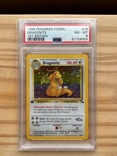 1999 POKEMON FOSSIL 4 DRAGONITE HOLO 1ST EDITION PSA 8 EBay