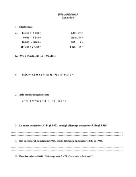 AcademiaABC Evaluare finală Matematică Clasa a IV a