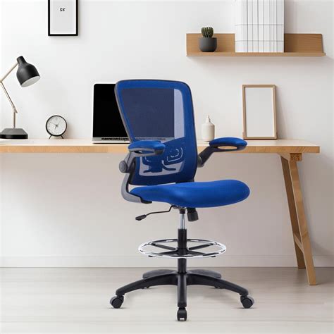 HOMESTOCK Blue High Desk Ergonomic Drafting Tall Office Chair for ...