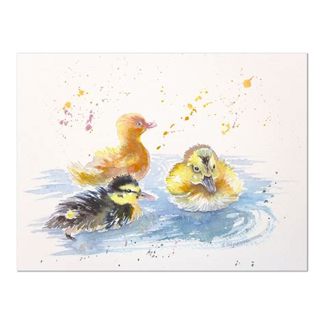 Duck Watercolor Ducklings Original Painting Waterfowl Duck Etsy