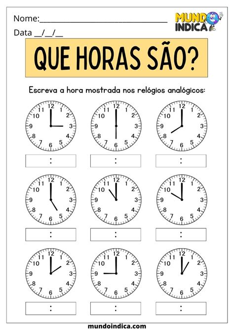 10 Atividades sobre Horas e Minutos para Educação Infantil
