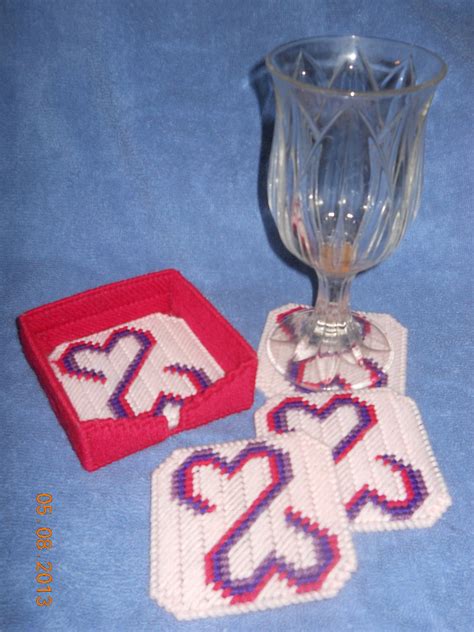 Double Heart Coaster Plastic Canvas Heart Coasters Set Of 4