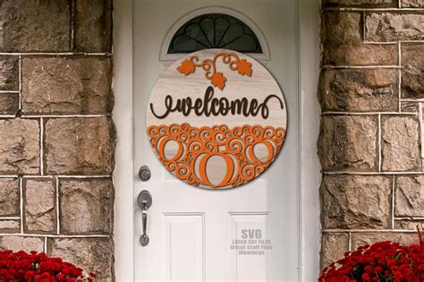 Fall Welcome Sign Svg Round Pumpkin Svg Laser Cut Files By