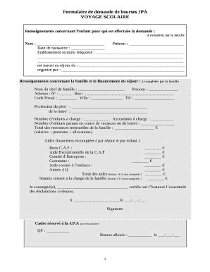 Ulaire De Demande De Bourses JPA Doc Template PdfFiller