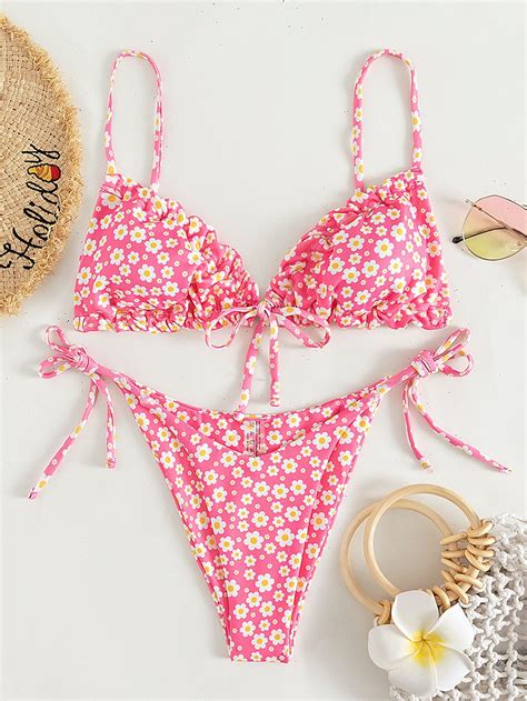 Floral Frill Trim Tie Side Bikini Swimsuit Artofit