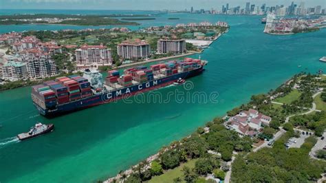 Miami Florida USA June 23 2024 Cargo Ship Vessel Entering Port