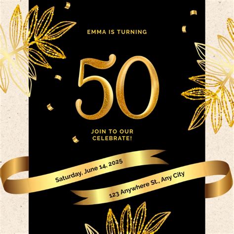 Birthday Invitation 50th Black Gold Luxury Elegant Template Postermywall