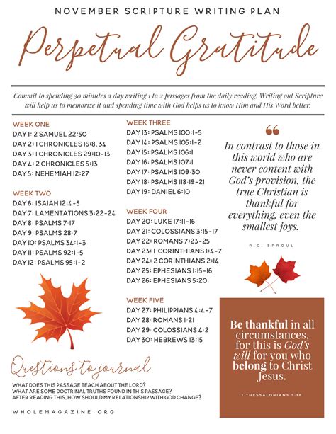 November Scripture Writing Plan Perpetual Gratitude Whole Magazine