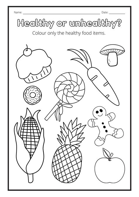 Healthy And Unhealthy Foods Coloring Pages