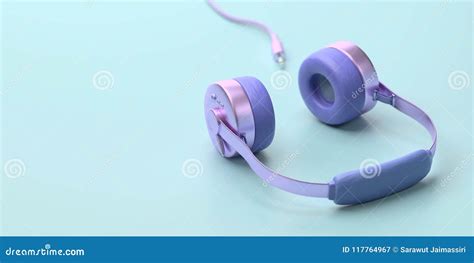 Purple Headphone Isolated On Blue Background 3d Rendering Stock