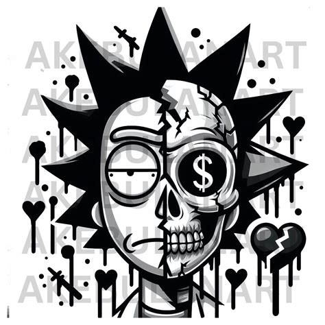 Rick and Morty Skull Broken Heart Character Dollar Signs, Gangster, PNG ...