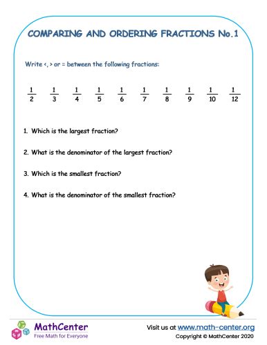 Fourth Grade Worksheets Comparing Fractions Math Center