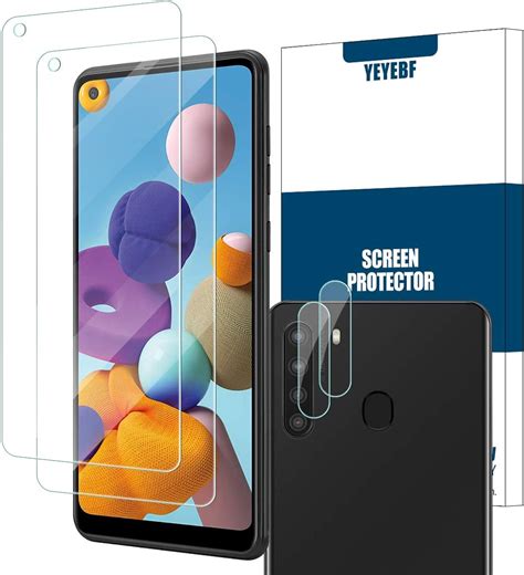 Yebf Galaxy A21 Hd Clear Tempered Glass Screen Protector Camera Lens Protectors By