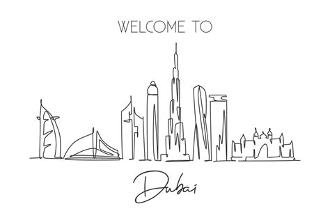 One continuous line drawing of Dubai city skyline United Arab Emirates ...