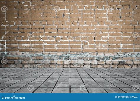 Empty Room With Bricks Wall And Tiled Floor Stock Photo Image Of