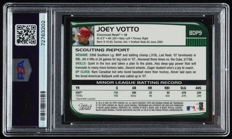 Joey Votto 2008 Bowman Chrome Draft BDP9 RC PSA 9 Pristine Auction