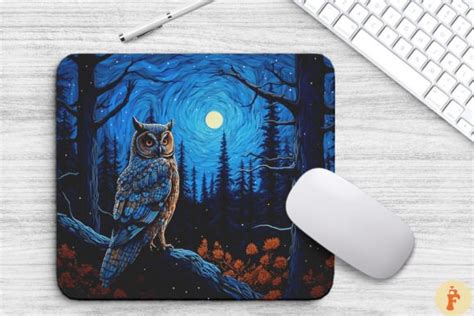 Starry Night Owl Mouse Pad Design Graphic By Foxmia Creative Fabrica