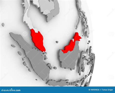 Malaysia On Grey Political Globe Stock Illustration Illustration Of