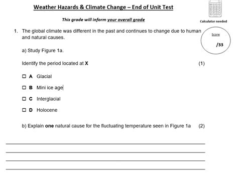 Weather Hazards Climate Change End Of Topic Test Edexcel A Gcse