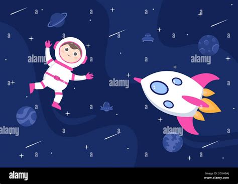 Astronaut With Rocket Illustration For Explore In Outer Space And