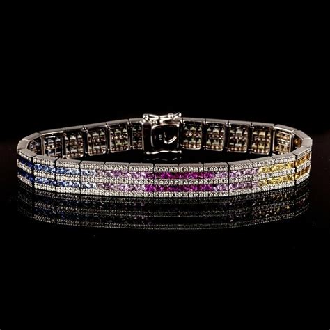 Multi Color Sapphire And Diamonds Tennis Bracelet