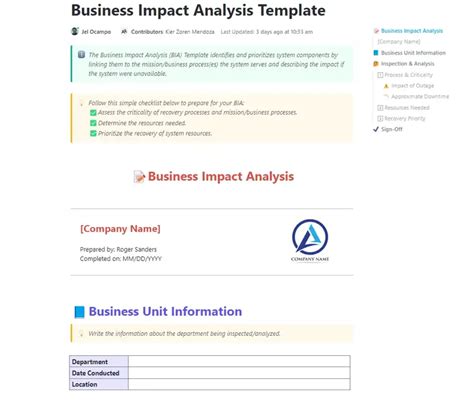 Business Impact Analysis Template For Microsoft Word Template By Clickup