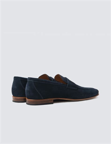 100 Leather Mens Suede Loafer In Navy Hawes And Curtis Uk