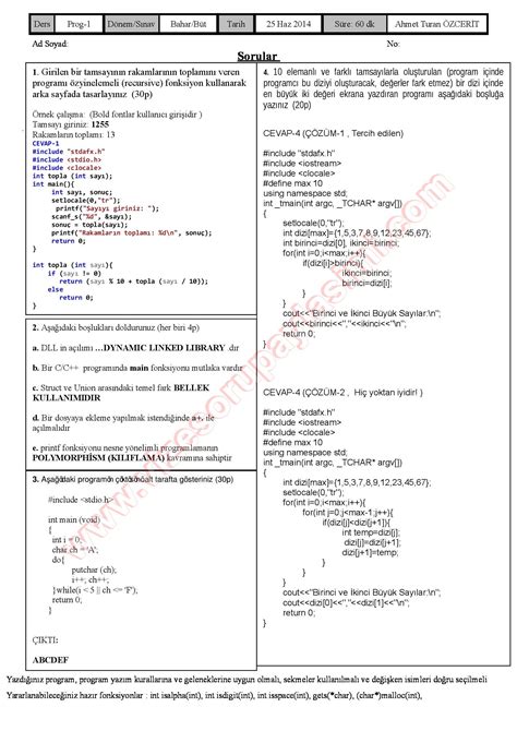 Programlama B T Nleme Sorular Ve Cevaplar Vize Ve Final