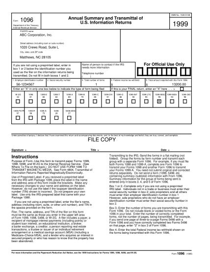 Free 1096 Fillable Form - Printable Forms Free Online