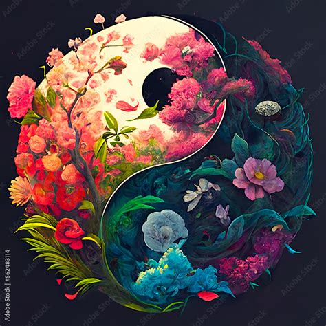 Yin Yang Design With Beautiful Flowers Perfect Harmony Ai