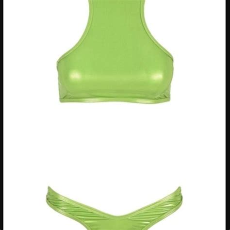 The Attico Swim The Attico Metallic Bikini In Pear Green Small