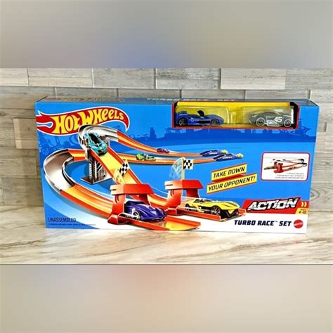 Mattel Toys Hot Wheels Turbo Race Set With Two Cars Two Launchers Mattel Track Builder