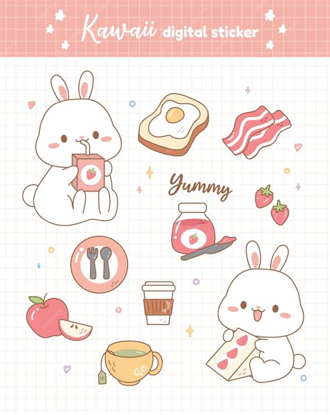 Premium Vector Cute Digital Sticker Rabbit Breakfast