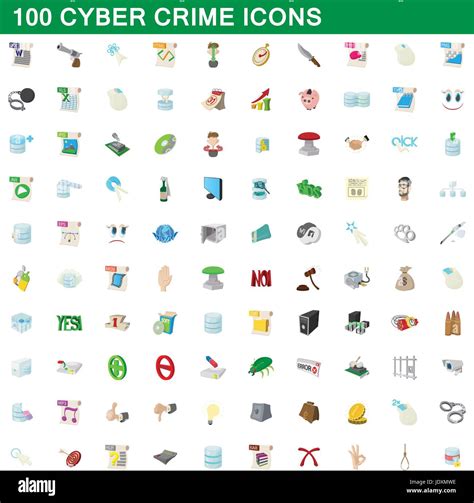 Cyber Crime Icons Set In Cartoon Style For Any Design Vector