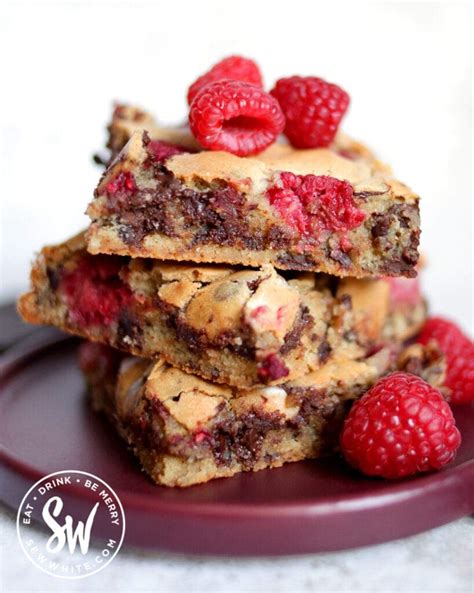 Dark Chocolate Raspberry Blondies Sew White