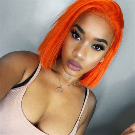 Straight Orange Colored Bob Lace Wigs Human Hair West Kiss Hair