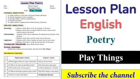 Lesson Plan For Poetry Grade 8