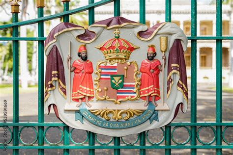 Hawaiian Coat Of Arms On The Gates Of The Iolani Palace Grounds In The