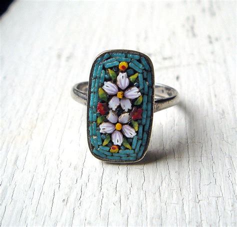 Vintage Italian Silver Micro Mosaic Ring Etsy Micro Mosaic Jewelry