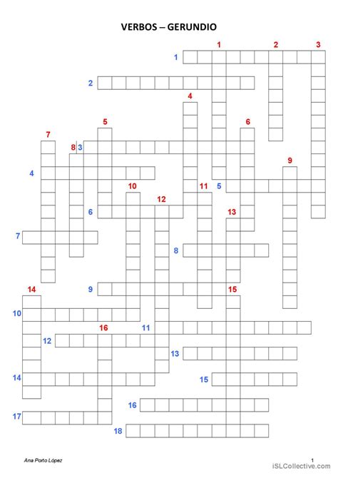 Crucigrama Verbos Gerundio Pr Ctica Espa Ol Ele Hojas De Trabajo Pdf