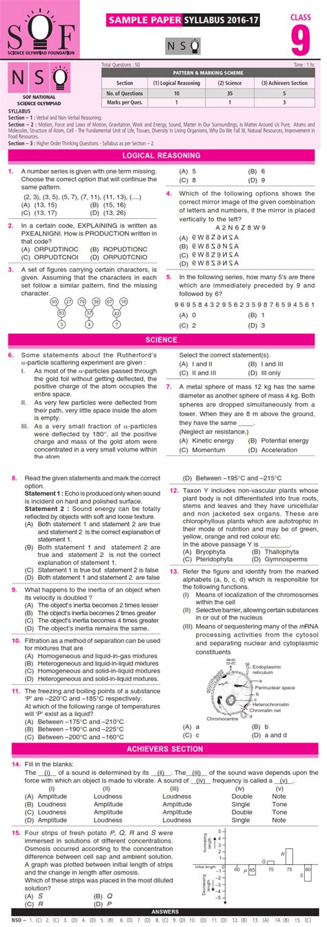 Nco Nso Imo Ieo And Igko 2018 2019 Class 9 First Level Sample Papers