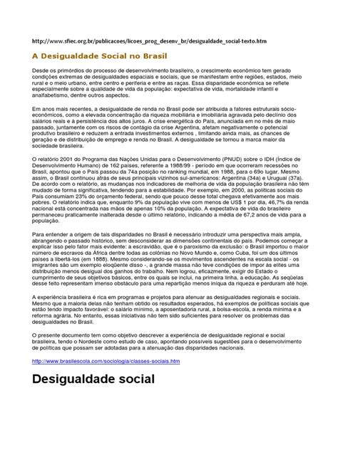 A Desigualdade Social No Brasil Desigualdade Econômica Classe E