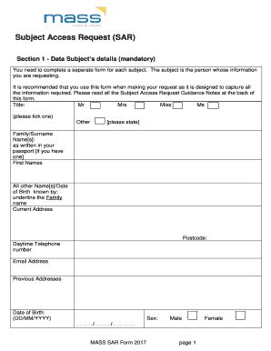 Fillable Online Subject Access Request Sar Mass Fax Email Print