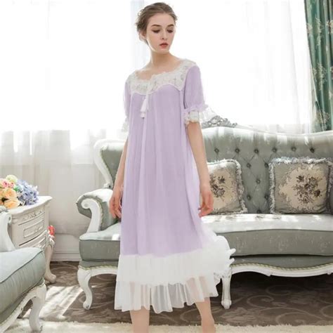 Modal Palacess Nightgowns Lace Patchwork Tassel Long Women Sleepwear