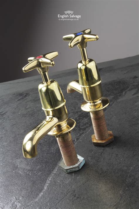 Salvaged Restored Pair Of Brass Basin Taps