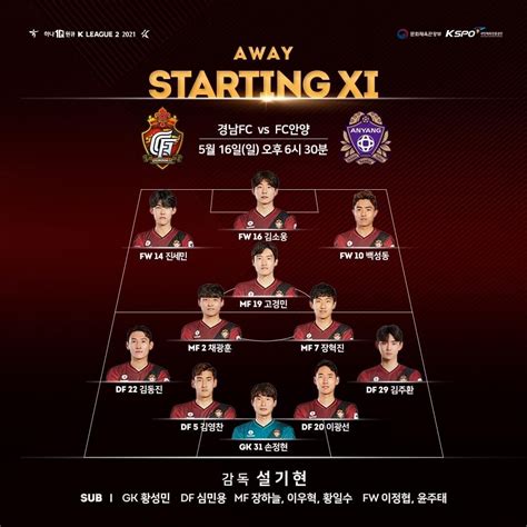 안양 Vs 경남 라인업 1830 킥오프 Ib Sports 국내축구 에펨코리아