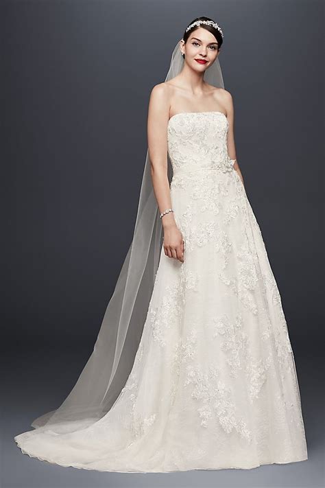 Lace Appliqued A Line Wedding Dress And Topper David S Bridal